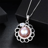 925 Silver Zircon Flower Pendant, Pearl Necklace