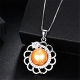 925 Silver Zircon Flower Pendant, Pearl Necklace