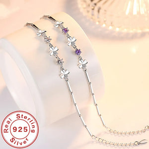 925 Silver Zircon Clover Bracelet Crystal Chain Women Val Gift Wedding