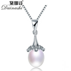925 Silver Zircon Pendant Necklace with Freshwater Pearl