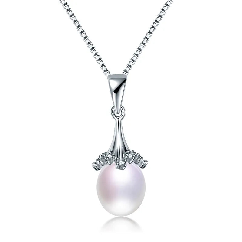 925 Silver Zircon Pendant Necklace with Freshwater Pearl