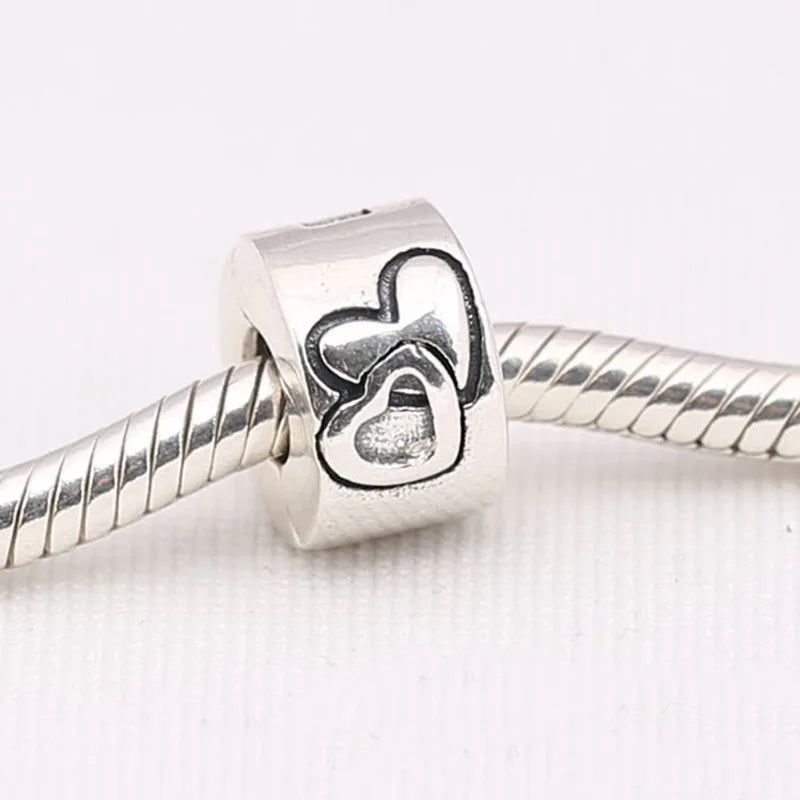 925 Sterling Silver Double Love Heart Clip Beads for Bracelet
