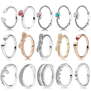 925 Silver Bow Ring with Heart Logo - Woman Jewelry