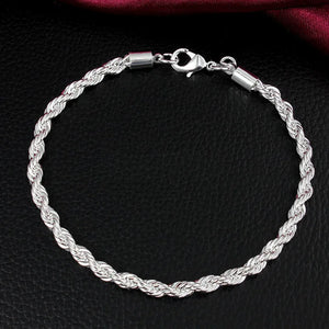 925 Silver Twisted Rope Chain Bracelet Bangle