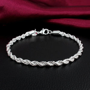 925 Silver Twisted Rope Chain Bracelet Bangle
