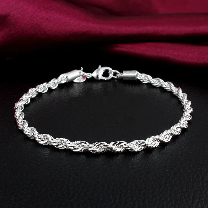 925 Silver Twisted Rope Chain Bracelet Bangle