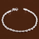 925 Silver Twisted Rope Chain Bracelet Bangle