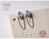 925s Oval Crystal Stud Earrings Chain Tassel Antique Silver Jewelry
