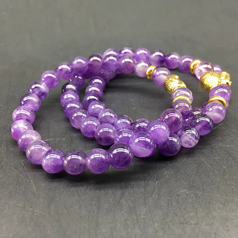Amethyst Agate Stone Bracelet Charms Friendship Buddha Stretch Prayer Jewelry