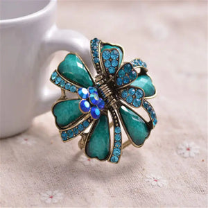Ancient Metal Big Hair Claw Colorful Resin Flowers Hair Clip