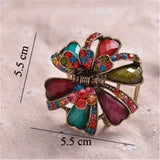 Ancient Metal Big Hair Claw Colorful Resin Flowers Hair Clip