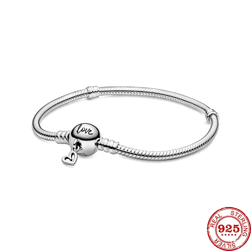 925 Silver Round Clip Snake Chain Bracelet for Women DIY Jewelry