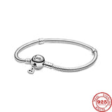 925 Silver Round Clip Snake Chain Bracelet for Women DIY Jewelry
