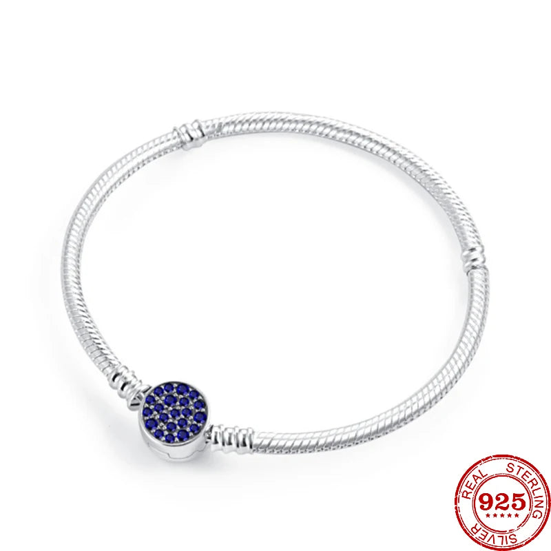 925 Silver Round Clip Snake Chain Bracelet for Women