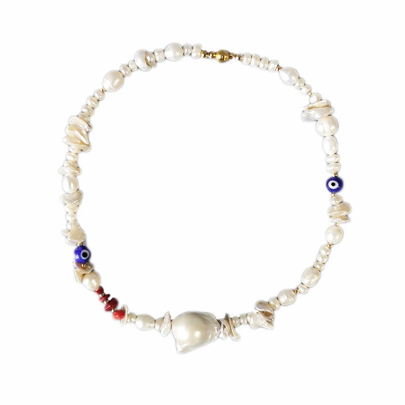 High Baroque Pearl Pendant Necklace Fashionable Eyes Choker