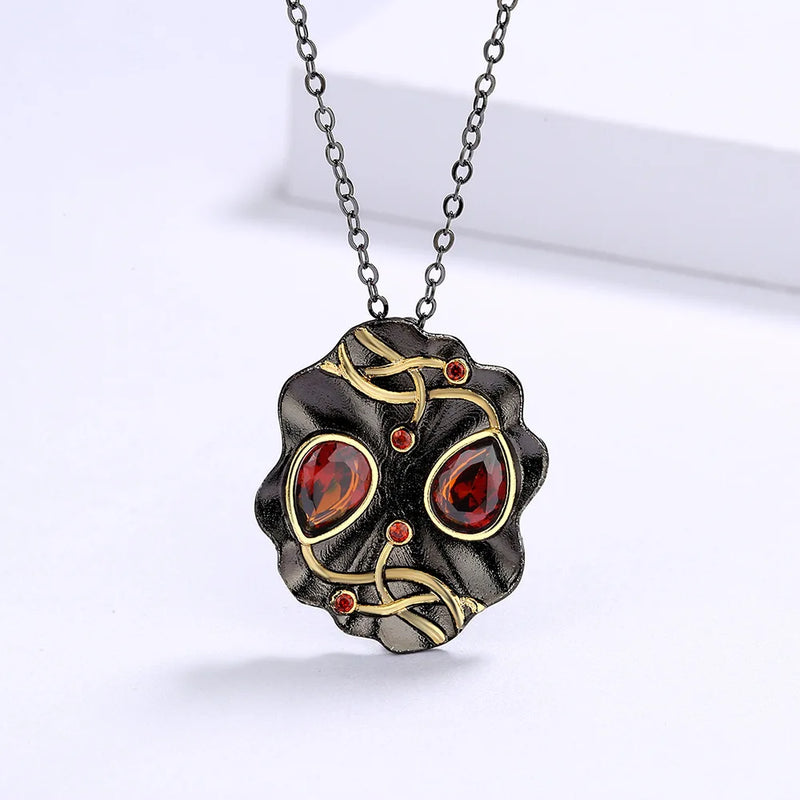 Red Stone Pendant Sweater Chain Ethnic Retro Style Necklace