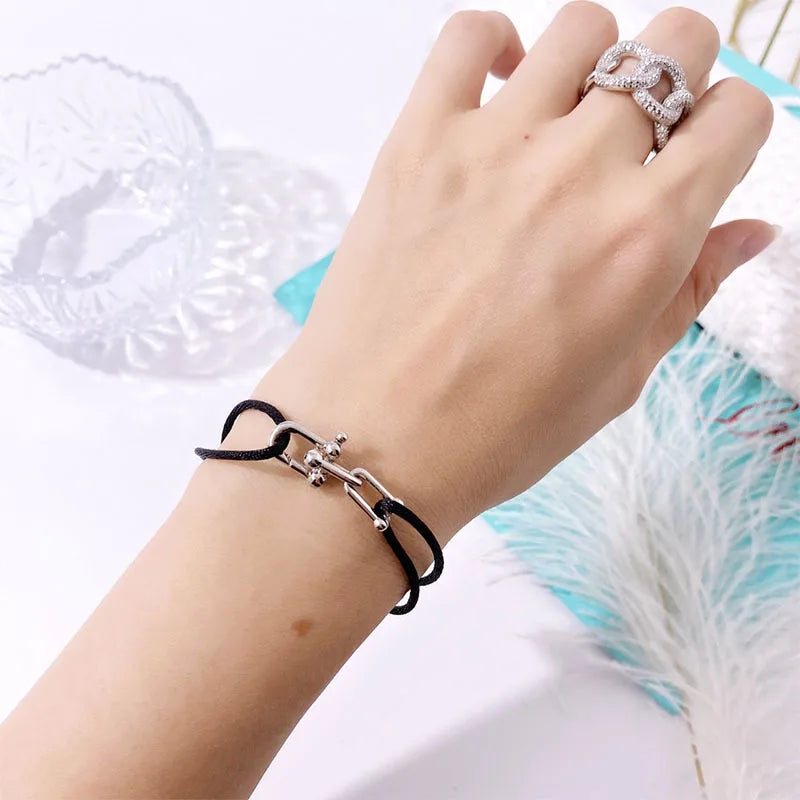 High Red Cotton Rope Bracelet U Lock Chain Style Bangle
