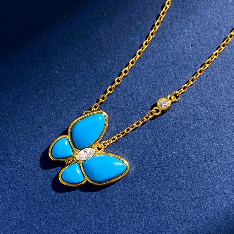 Turquoise Butterfly Style Short Chain Necklaces Sets For Women DN038