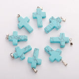 30Pcs/Lot Turquoise Stone Cross Beads Charms Pendants for DIY Necklace Making