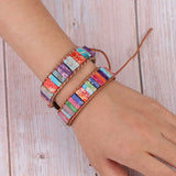 Boho Braided Bracelet Mixed Turquoises Cylindrical Stone