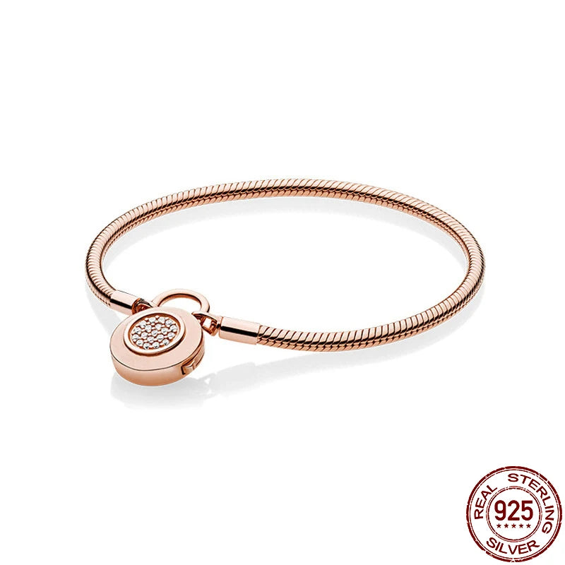 925 Silver Padlock Snake Bone Bracelet for Charm Beaded Jewelry