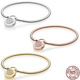 925 Silver Padlock Snake Bone Bracelet for Charm Beaded Jewelry