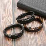 Braided Alloy Clasp Leather Bracelet Men Magnet Buckle Rivet Leather Bracelet