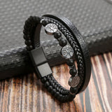 Braided Alloy Clasp Leather Bracelet Men Magnet Buckle Rivet Leather Bracelet