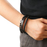 Braided Alloy Clasp Leather Bracelet Men Magnet Buckle Rivet Leather Bracelet