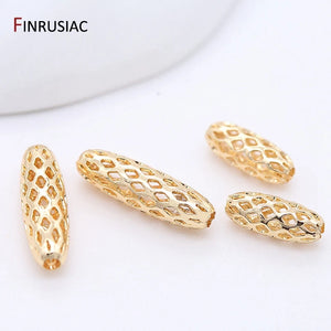 High Brass Metal Plated Hollow Long Tube Beads Accessories Oval Beads