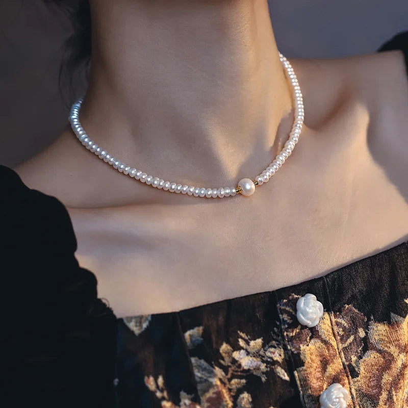 High Bright Flat Freshwater Pearl 14K Filled Female Chains Necklace Jewelry