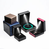 High Brushed PU Jewelry Organizer Box Ring Earrings Bracelet LED Light