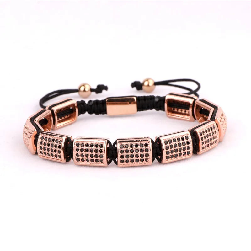 CZ Micro Pave Rectangle Braided Men Bracelet Bangle Gift