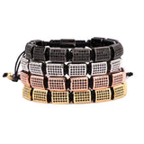 CZ Micro Pave Rectangle Braided Men Bracelet Bangle Gift