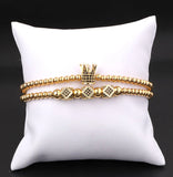 CZ Micro Pave Crown Charm Bracelet Men
