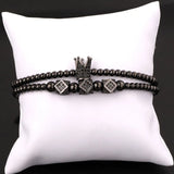 CZ Micro Pave Crown Charm Bracelet Men