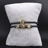 CZ Micro Pave Crown Charm Bracelet Men