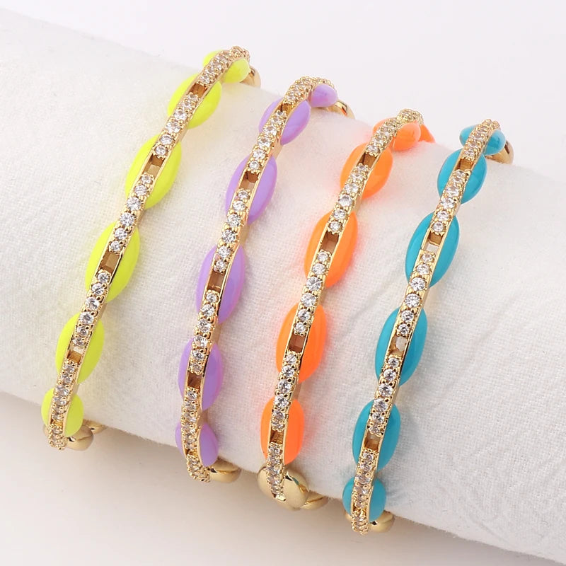 CZ Pastel Enamel Bangle Bracelet Rainbow Colorful Summer Jewelry