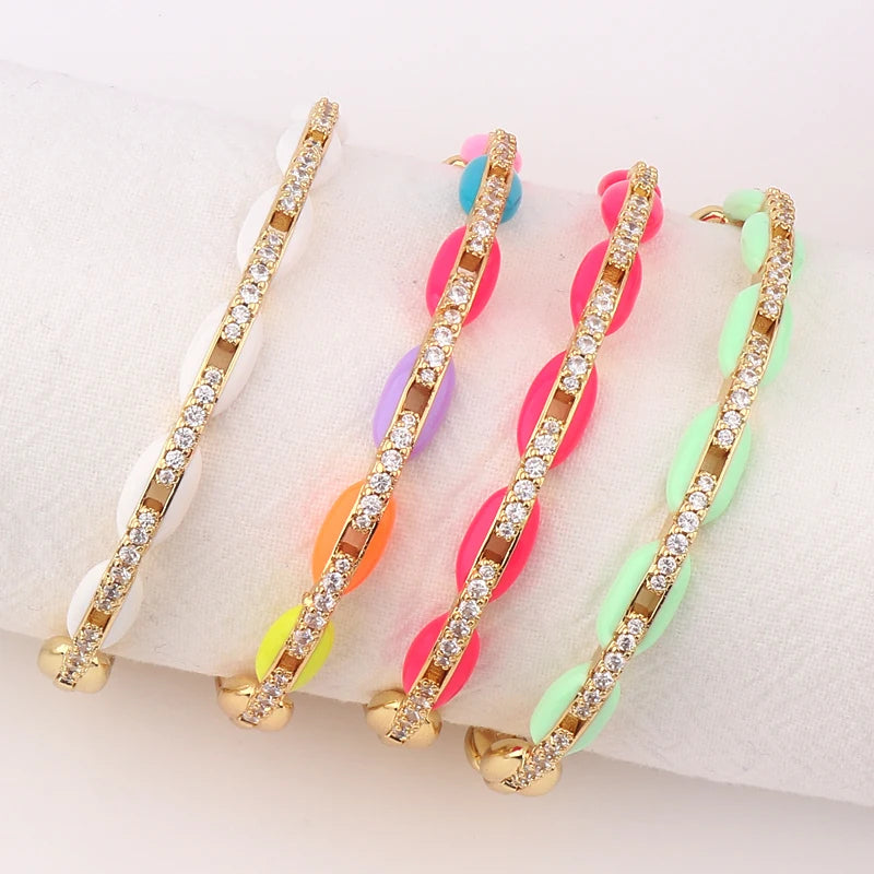 CZ Pastel Enamel Bangle Bracelet Rainbow Colorful Summer Jewelry