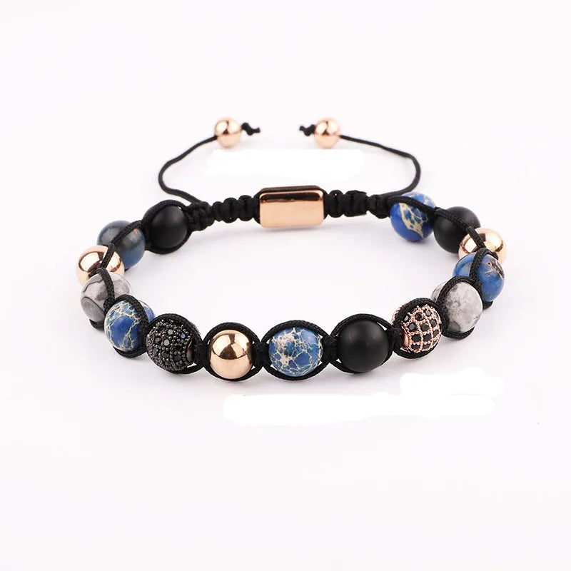 CZ Pave Ball Charm Stone Beaded Bracelet Macrame Jewelry Gift