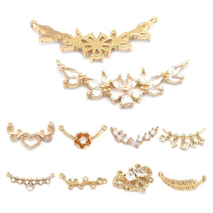 Champagne Brass Zircon 2-Hole Connect Charms Pendants DIY Jewelry Findings