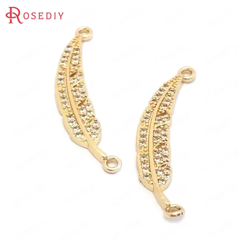 Champagne Brass Zircon 2-Hole Connect Charms Pendants DIY Jewelry Findings