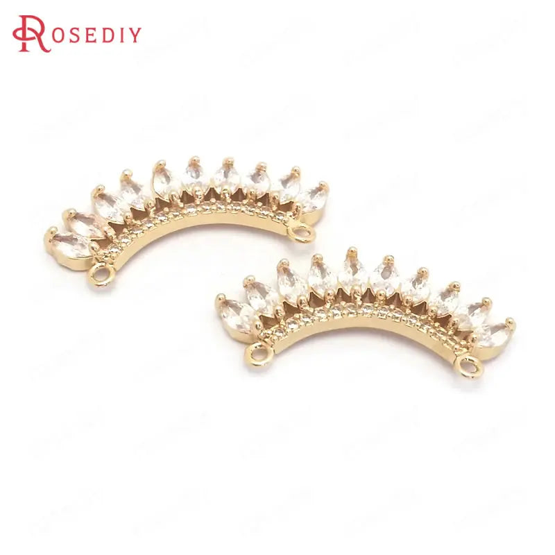 Champagne Brass Zircon Curve Connect Charms Pendants