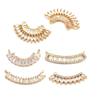 Champagne Brass Zircon Curve Connect Charms Pendants