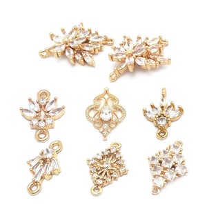 Champagne Brass Zircon Maple Leaves Rhombus Charms Pendants