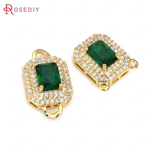 Champagne Brass Zircon Rectangle Connect Charms Pendants