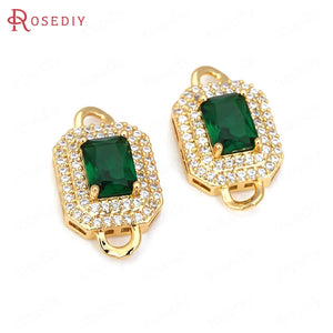 Champagne Brass Zircon Rectangle Connect Charms Pendants