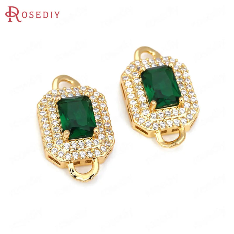 Champagne Brass Zircon Rectangle Connect Charms Pendants