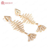 Champagne Brass Zircon Fish Bone Stud Earrings DIY Accessories