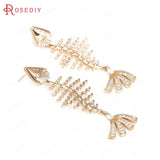 Champagne Brass Zircon Fish Bone Stud Earrings DIY Accessories